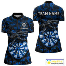 Load image into Gallery viewer, Custom Blue Digital Camo Dartboard Horror Shark Darts Quarter-Zip Shirt For Women Dart Gifts NYN1966