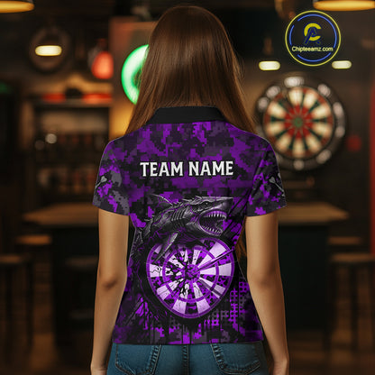 Custom Purple Digital Camo Dartboard Horror Shark Darts Polo Shirt For Women Dart Gifts NYN1967