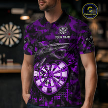 Load image into Gallery viewer, Custom Purple Digital Camo Dartboard Horror Shark Darts Polo Shirt For Men Dart Gifts NYN1967