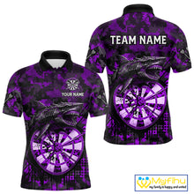 Load image into Gallery viewer, Custom Purple Digital Camo Dartboard Horror Shark Darts Polo Shirt For Men Dart Gifts NYN1967