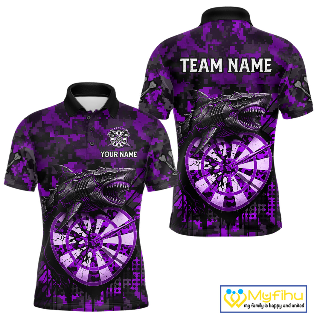Custom Purple Digital Camo Dartboard Horror Shark Darts Polo Shirt For Men Dart Gifts NYN1967