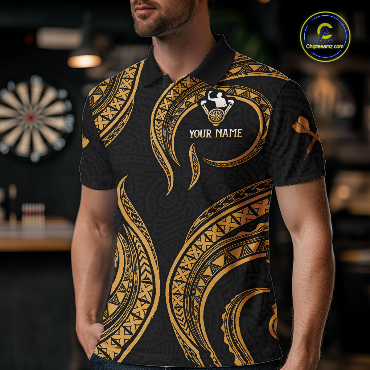 Black And Gold Tribal Human Play Dartboard Darts Polo Shirt Personalized Dart Jerseys For Men NYN2518