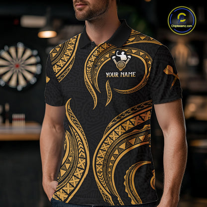 Black And Gold Tribal Human Play Dartboard Darts Polo Shirt Personalized Dart Jerseys For Men NYN2518