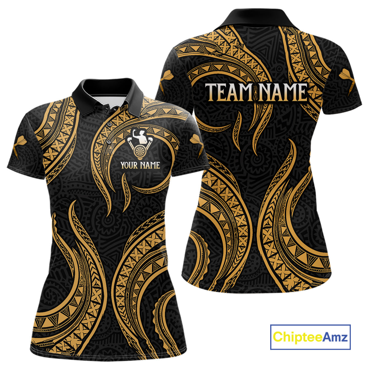 Black And Gold Tribal Human Play Dartboard Darts Polo Shirt Personalized Dart Jerseys For Women NYN2518