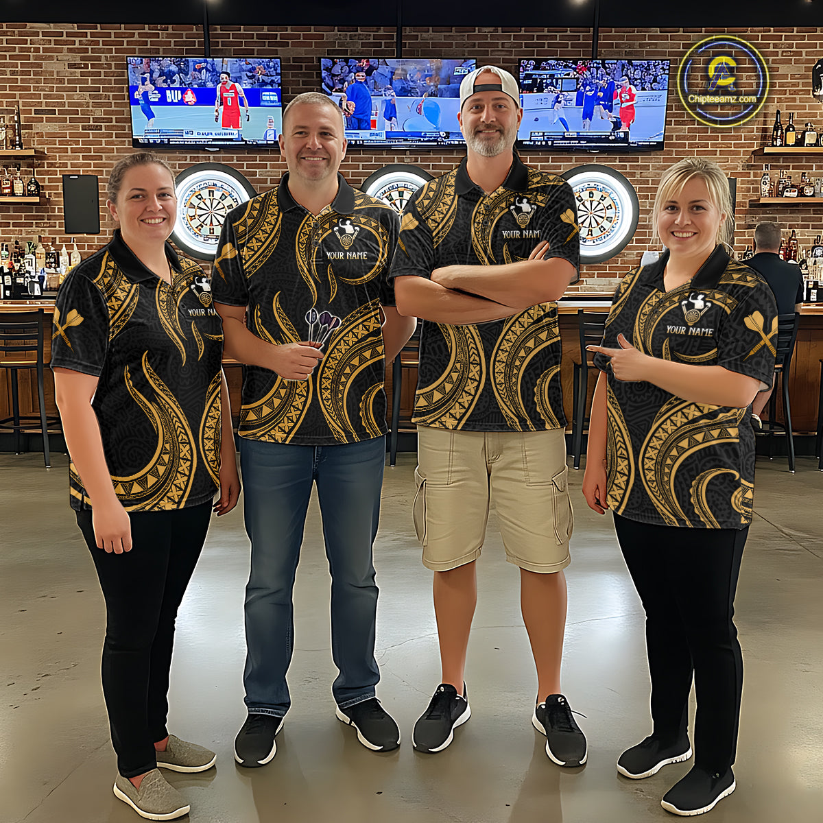 Black And Gold Tribal Human Play Dartboard Darts Polo Shirt Personalized Dart Jerseys For Men NYN2518