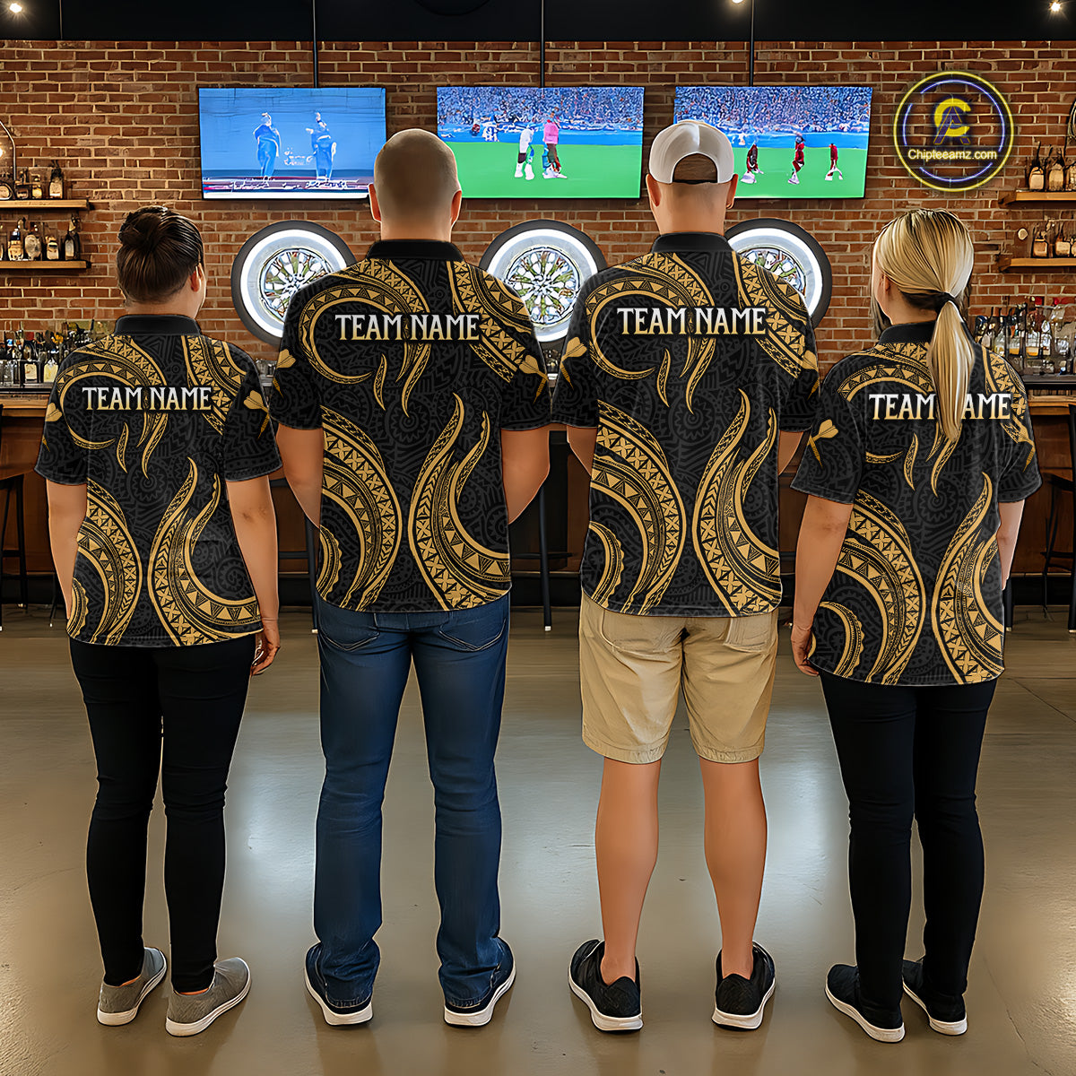 Black And Gold Tribal Human Play Dartboard Darts Polo Shirt Personalized Dart Jerseys For Men NYN2518