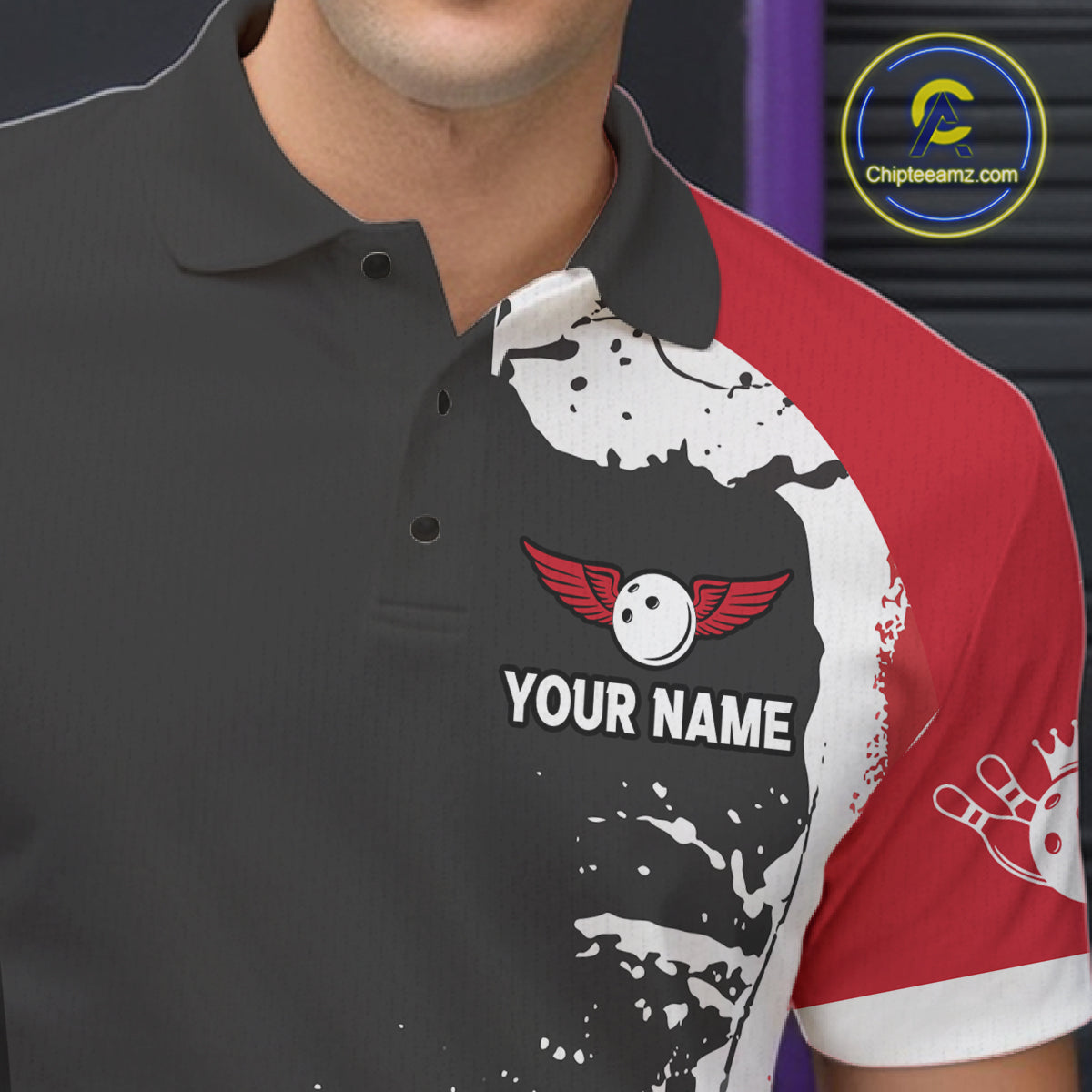 Personalized Funny Rooster Bowling Polo & 1/4-Zip Shirts For Men Splatter Bowling Team Jersey NYN2725