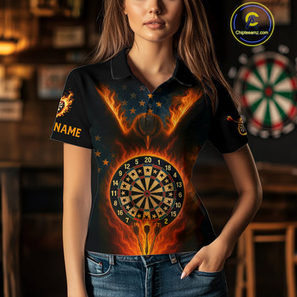 Women's US Flag Patriotic Darts Shirt Personalized Flame Eagle Dartboard Dart Team Jerseys NYN1129