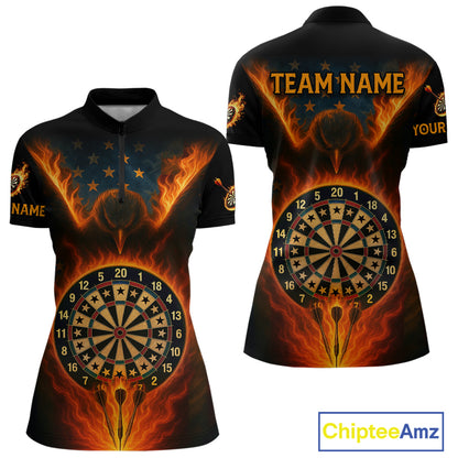 Women's US Flag Patriotic Darts Shirt Personalized Flame Eagle Dartboard Dart Team Jerseys NYN1129