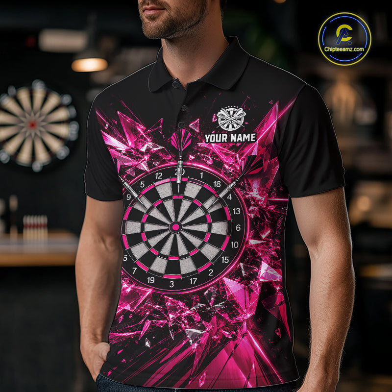 Pink Broken Glass Darts Polo 1/4-Zip Shirt For Men Custom Darts Team Tournament Jersey NYN4894