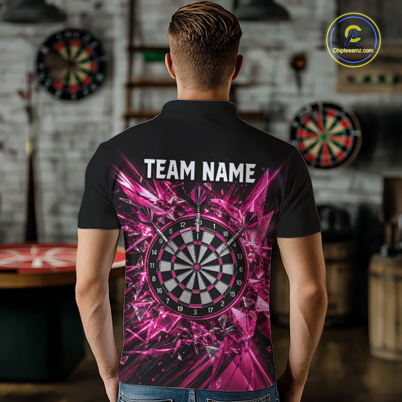 Pink Broken Glass Darts Polo 1/4-Zip Shirt For Men Custom Darts Team Tournament Jersey NYN4894