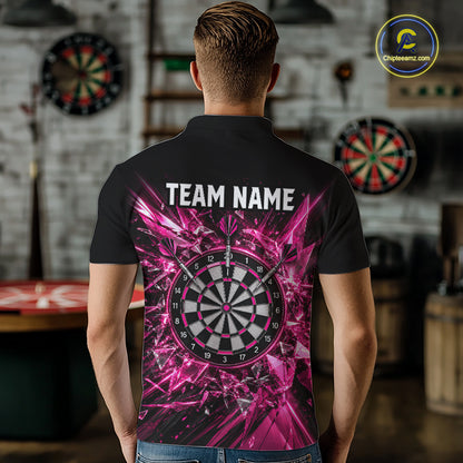 Pink Broken Glass Darts Polo 1/4-Zip Shirt For Men Custom Darts Team Tournament Jersey NYN4894