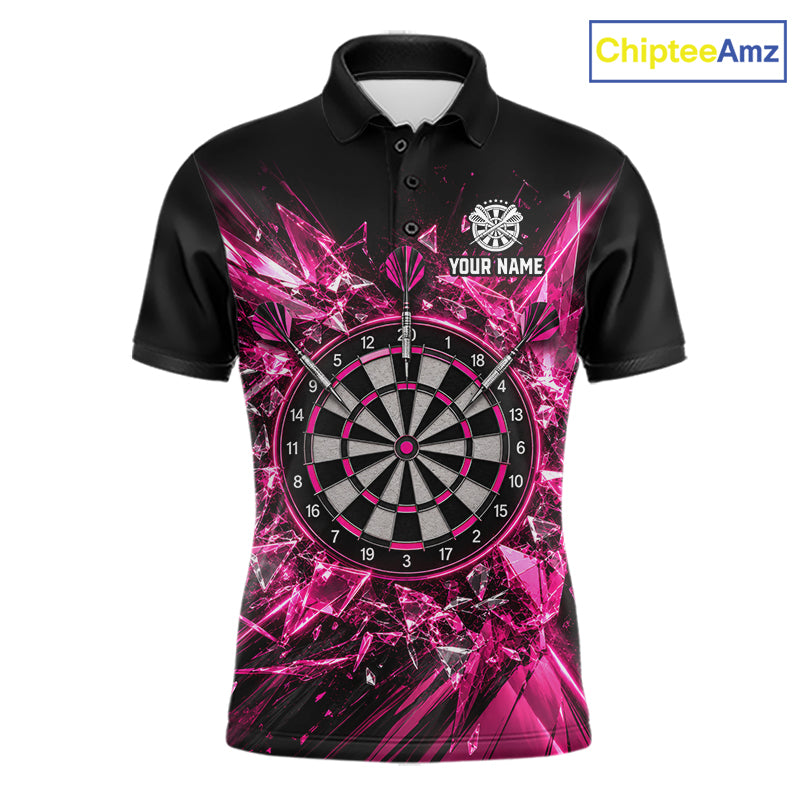 Pink Broken Glass Darts Polo 1/4-Zip Shirt For Men Custom Darts Team Tournament Jersey NYN4894