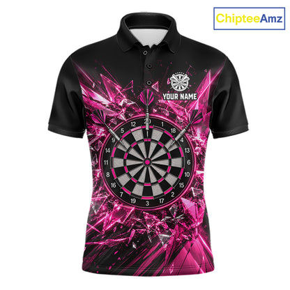 Pink Broken Glass Darts Polo 1/4-Zip Shirt For Men Custom Darts Team Tournament Jersey NYN4894