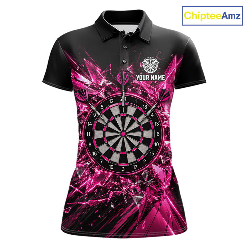 Pink Broken Glass Darts Polo 1/4-Zip Shirt For Women Custom Darts Team Tournament Jersey NYN4894