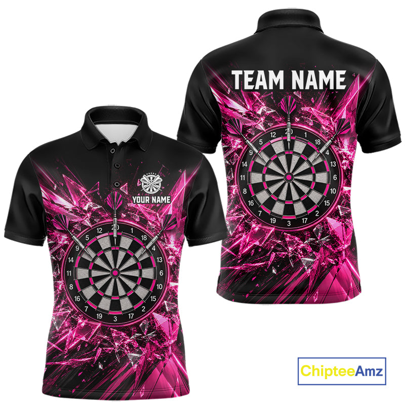 Pink Broken Glass Darts Polo 1/4-Zip Shirt For Men Custom Darts Team Tournament Jersey NYN4894