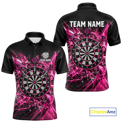 Pink Broken Glass Darts Polo 1/4-Zip Shirt For Men Custom Darts Team Tournament Jersey NYN4894