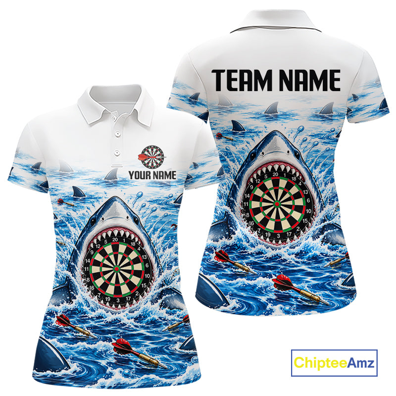 Funny Shark Darts Polo 1/4-Zip Shirt For Women Custom Blue Waving Shark Darts Team Jersey NYN4898