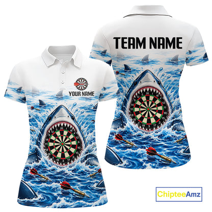 Funny Shark Darts Polo 1/4-Zip Shirt For Women Custom Blue Waving Shark Darts Team Jersey NYN4898