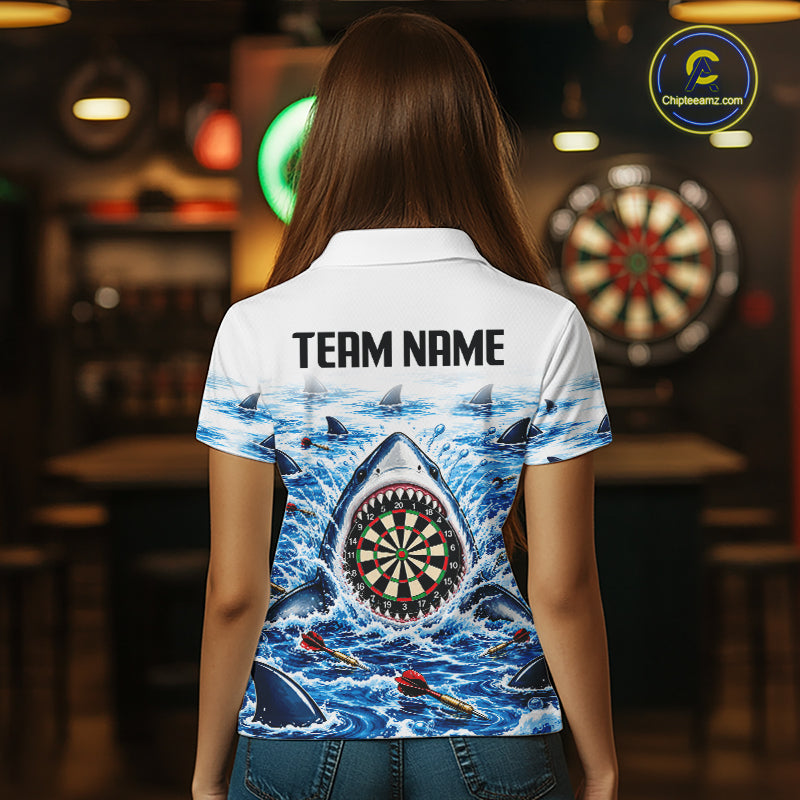 Funny Shark Darts Polo 1/4-Zip Shirt For Women Custom Blue Waving Shark Darts Team Jersey NYN4898