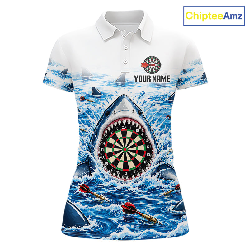 Funny Shark Darts Polo 1/4-Zip Shirt For Women Custom Blue Waving Shark Darts Team Jersey NYN4898