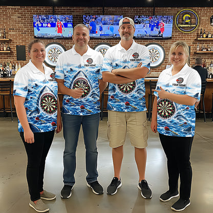 Funny Shark Darts Polo 1/4-Zip Shirt For Women Custom Blue Waving Shark Darts Team Jersey NYN4898