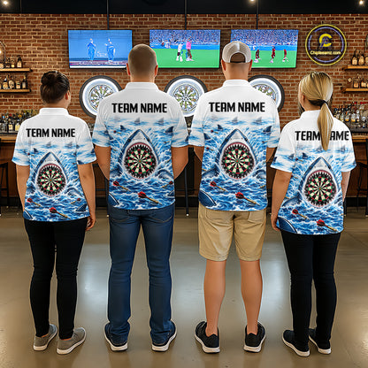 Funny Shark Darts Polo 1/4-Zip Shirt For Women Custom Blue Waving Shark Darts Team Jersey NYN4898