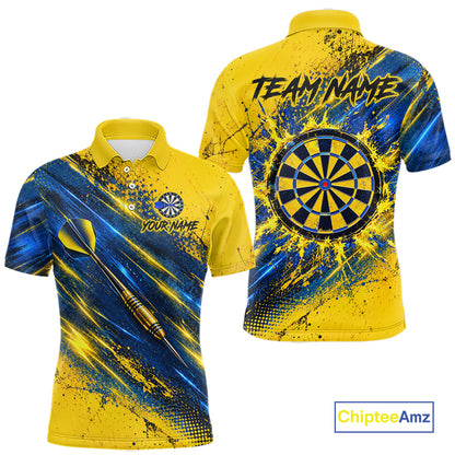 Blue And Yellow Dartboard Darts Polo 1/4-Zip Shirt For Men Custom Splatter Darts Team Jersey NYN4904