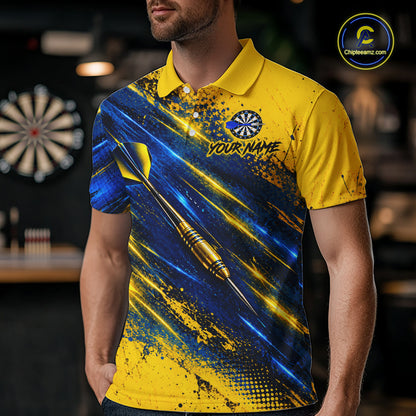 Blue And Yellow Dartboard Darts Polo 1/4-Zip Shirt For Men Custom Splatter Darts Team Jersey NYN4904