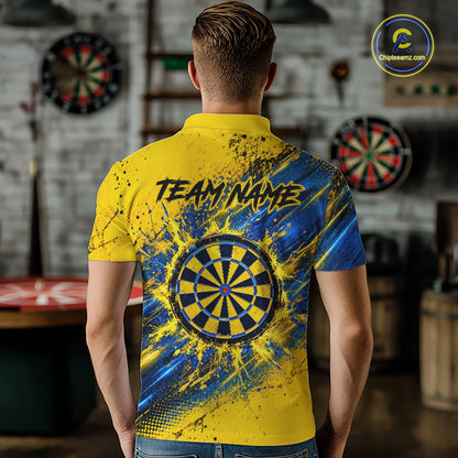 Blue And Yellow Dartboard Darts Polo 1/4-Zip Shirt For Men Custom Splatter Darts Team Jersey NYN4904
