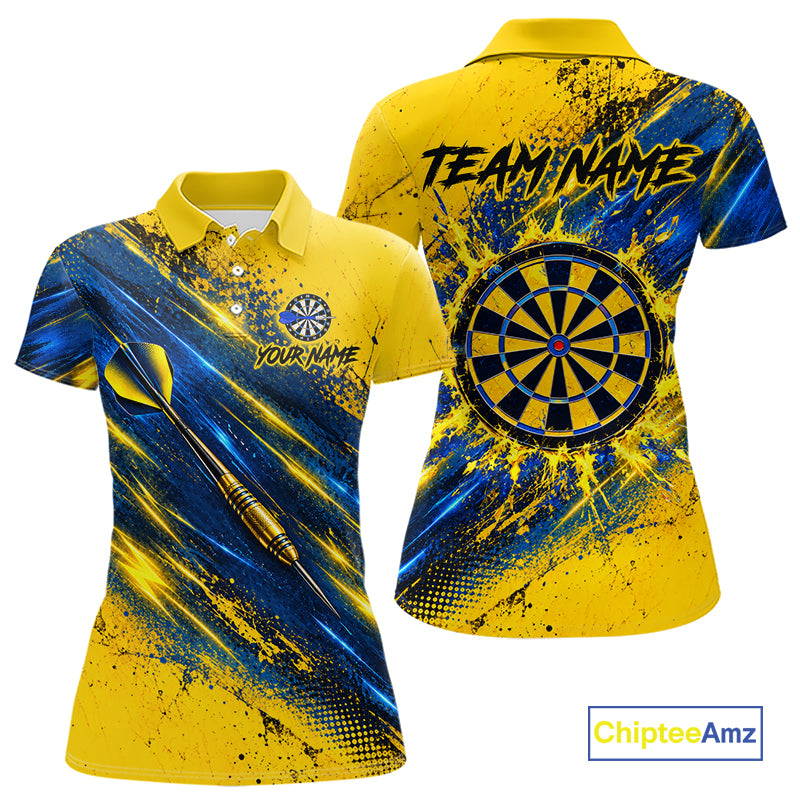 Blue And Yellow Dartboard Darts Polo 1/4-Zip Shirt For Women Custom Splatter Darts Team Jersey NYN4904