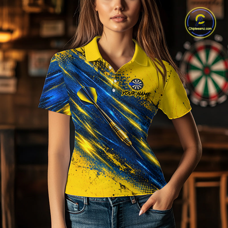 Blue And Yellow Dartboard Darts Polo 1/4-Zip Shirt For Women Custom Splatter Darts Team Jersey NYN4904