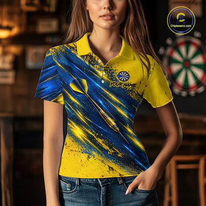 Blue And Yellow Dartboard Darts Polo 1/4-Zip Shirt For Women Custom Splatter Darts Team Jersey NYN4904