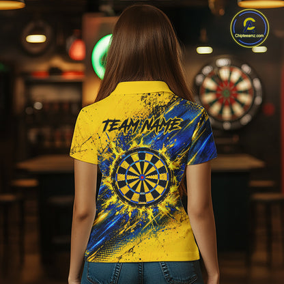 Blue And Yellow Dartboard Darts Polo 1/4-Zip Shirt For Women Custom Splatter Darts Team Jersey NYN4904