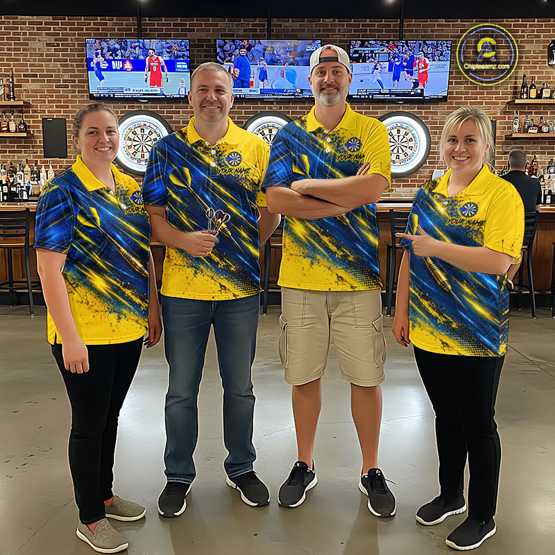 Blue And Yellow Dartboard Darts Polo 1/4-Zip Shirt For Men Custom Splatter Darts Team Jersey NYN4904