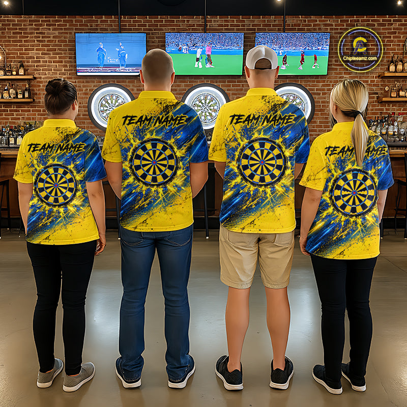 Blue And Yellow Dartboard Darts Polo 1/4-Zip Shirt For Men Custom Splatter Darts Team Jersey NYN4904