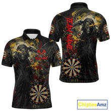 Load image into Gallery viewer, Custom Red Yellow Splatter Grim Reaper Men Darts Polo Shirt Cracked Dart Jerseys NYN1980