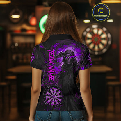Custom Black Purple Splatter Grim Reaper Men Darts Polo Shirt Cracked Dart Jerseys NYN1981