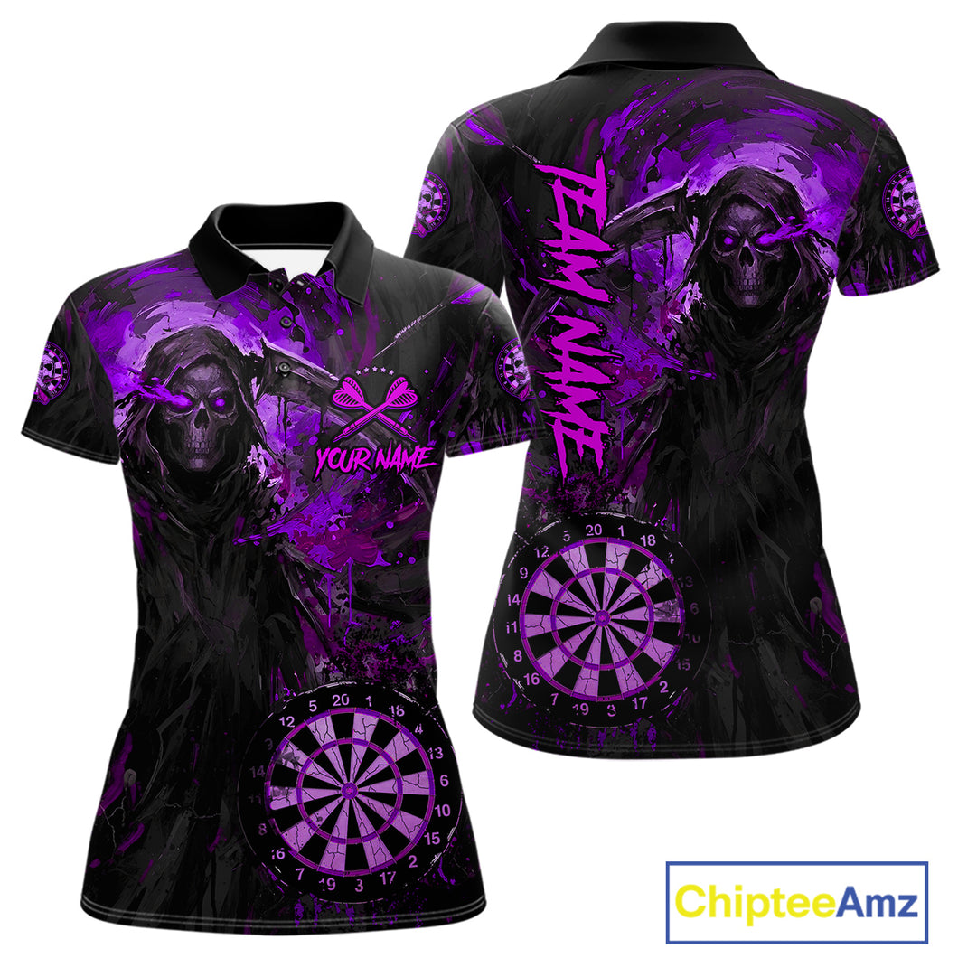 Custom Black Purple Splatter Grim Reaper Men Darts Polo Shirt Cracked Dart Jerseys NYN1981