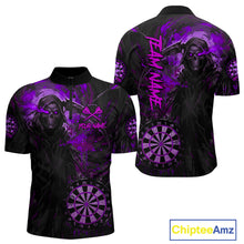 Load image into Gallery viewer, Custom Black Purple Splatter Grim Reaper Men Darts Polo Shirt Cracked Dart Jerseys NYN1981