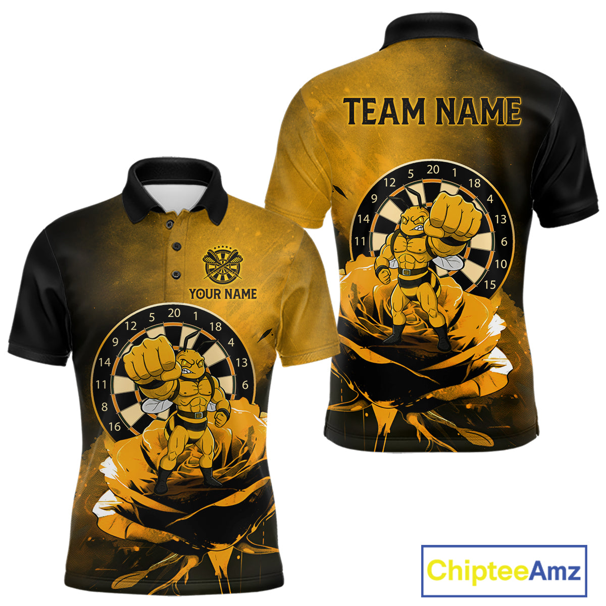 Custom Rose & Bee Grunge Dartboard Grunge Darts Polo Shirts For Men Funny Dart Jerseys NYN2221