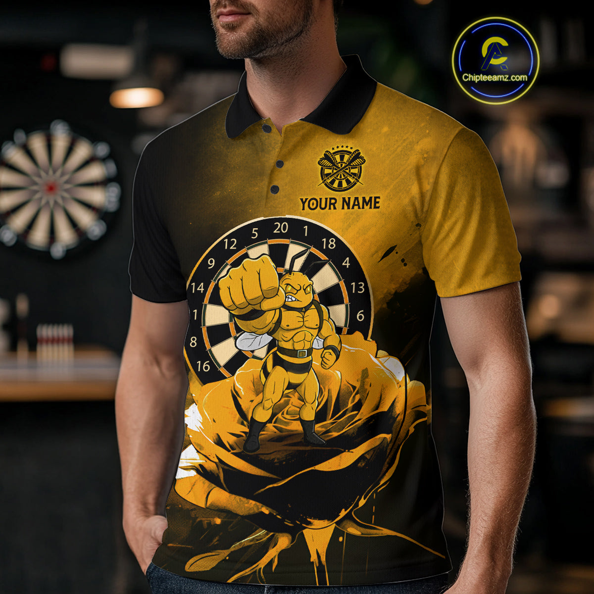 Custom Rose & Bee Grunge Dartboard Grunge Darts Polo Shirts For Men Funny Dart Jerseys NYN2221