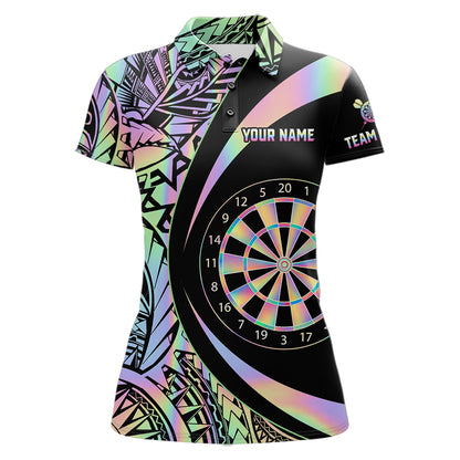 Black & Holographic Rainbow Tribal Dartboard Darts Polo Shirt For Women Custom Dart Team Jerseys NYN2522