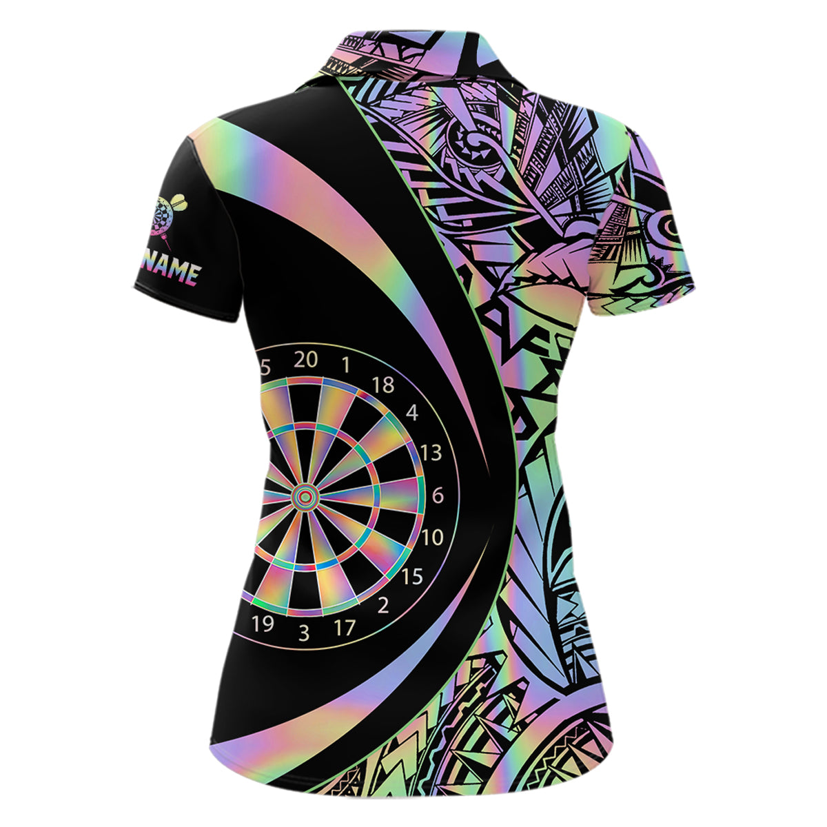 Black & Holographic Rainbow Tribal Dartboard Darts Polo Shirt For Women Custom Dart Team Jerseys NYN2522
