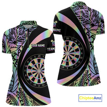 Load image into Gallery viewer, Black &amp; Holographic Rainbow Tribal Dartboard Darts Quarter-Zip Shirt For Women Custom Dart Team Jerseys NYN2522