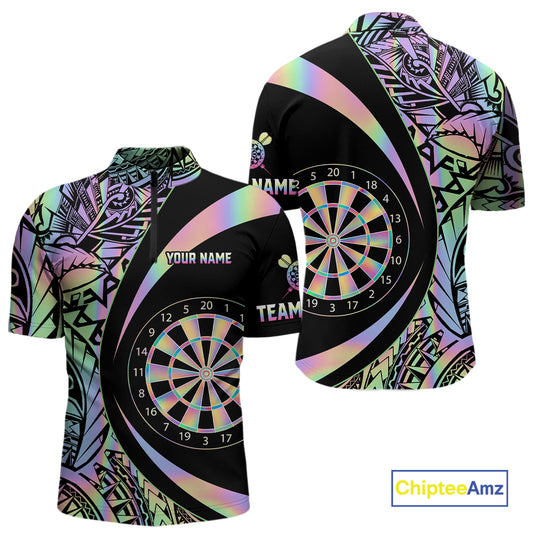 Black & Holographic Rainbow Tribal Dartboard Darts Quarter-zip Shirt For Men Custom Dart Team Jerseys NYN2522