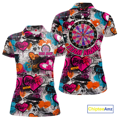 Colorful Heart Graffiti Dartboard Women Darts Polo Shirt Custom Couple Dart Valentine Jerseys NYN2528