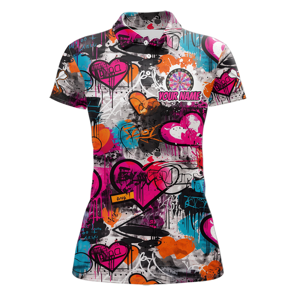 Colorful Heart Graffiti Dartboard Women Darts Polo Shirt Custom Couple Dart Valentine Jerseys NYN2528
