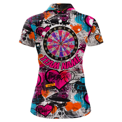 Colorful Heart Graffiti Dartboard Women Darts Polo Shirt Custom Couple Dart Valentine Jerseys NYN2528