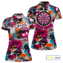Load image into Gallery viewer, Colorful Heart Graffiti Dartboard Women Darts Polo Shirt Custom Couple Dart Valentine Jerseys NYN2528